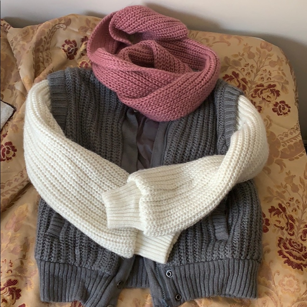 Cute crochet jacket attached scarf